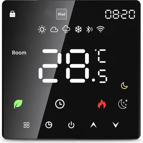 Thermostat Wi-Fi intelligent pour chauffage électrique, noir, 16 A, température réglable, contrôle via application Tuya K6 (1/5)