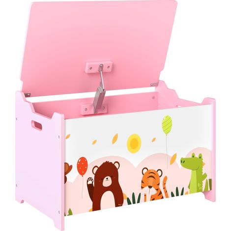 Baúl de juguetes almacenamiento tapa abatible 60 x 37 x 39 cm bisagras de seguridad muy práctico diseño elegante de MDF rosa 210000171 (1/5)