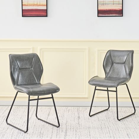 Sillas de comedor 2 piezas grises de polipiel con estructura de metal, diseño moderno y asiento cómodo,60x47.5x81.5cm (1/5)