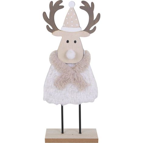 TrendLine Dekofigur Holz Rentier 28 x 11 cm braun weiß Figur