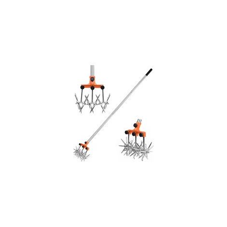 Cultivateur de jardin rotatif réglable en acier inoxydable pour mélanger saumure ou réensemencement, longueur totale : 145 cm