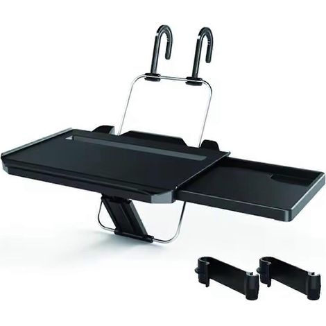 Support pliable 2 en 1 pour ordinateur portable de voiture avec tiroir et étagère, pour volant, dossier de siège, plateau pour ordinateur portable et porte-gobelets/repas. (1/5)