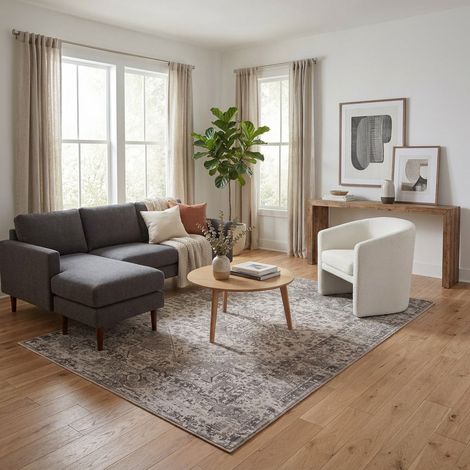 Tapis en viscose Ambrosia - Viskosetapis - 300x230cm, Rectangular - 100% Viscose - Tufté main - Gris
