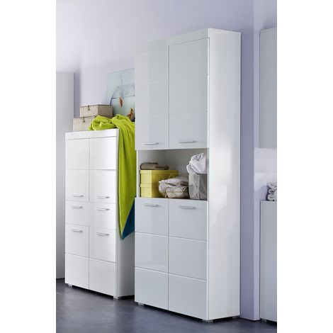 Badschrank Set ALTENA-19 in Weiß Hochglanz, B/H/T: ca. 161/190/31 cm (1/5)