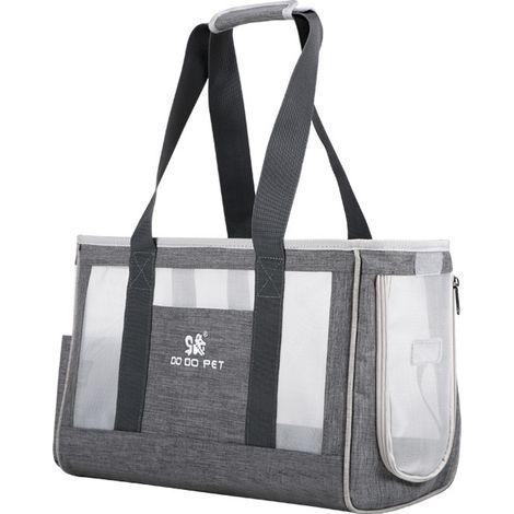 Katzentragetasche, atmungsaktive und faltbare Hundetragetasche mit komfortablem, dickem Kissen für Reisen mit Zug, Auto, Restaurant, Flugzeug, graues Oxford-Gewebe, Größe L (44 x 17 x 29 cm) (1/5)