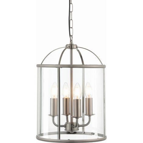 Endon Lambeth - Lampada a sospensione a 4 luci in vetro trasparente, nichel satinato, E14