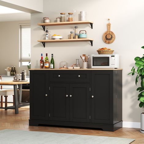 Schwarzes Sideboard 138x40x85 cm mit Schublade, Einlegeböden, Verstellböden und Kippschutz für Küche, Wohn- und Schlafzimmer (1/5)