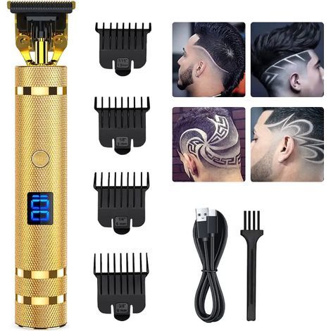 Tondeuse Cheveux Hommes, Tondeuse Barbe Electrique Professionnelle,Sans Fil Tondeuse à Cheveux de Précision 0mm Rasoir Barbe Tondeuse Kit avec Affichage LED pour Usage Domestique et Salon de Coiffure(