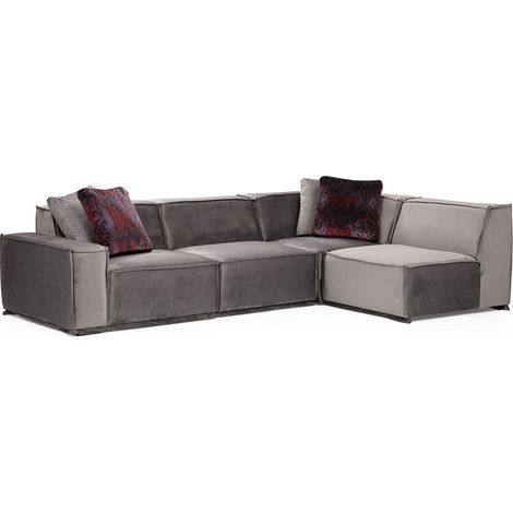 Canapé d'angle modulable velours gris Kego L 300 x P 190cm angle droit-angle droit (1/5)