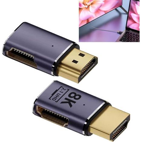 Adattatore HDMI angolato a 90 gradi in 2 pezzi, 8K HDR, connettore HDMI 2.1, connessione a 48 Gbps con indicatore LED, extender femmina-maschio 8K@60Hz, 4K@120Hz, Dolby Vision, per HDTV, proiettore, A (1/5)