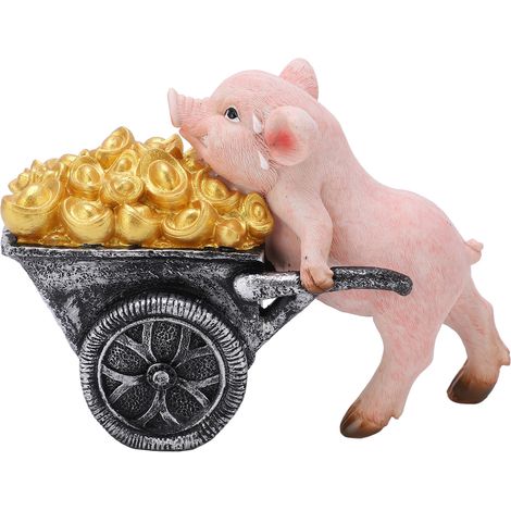 Statue de cochon porte-bonheur - Apparence réaliste et détails soignés - Décoration en résine polyvalente pour salon ou bureau (1/5)