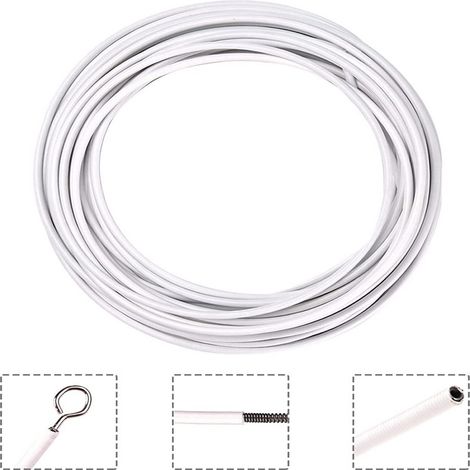 Corde à ressort de 10 mètres en PVC gainé avec œillets, 25 crochets en forme de point d'interrogation, 25 accessoires pour rideaux et ameublement