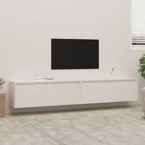 Lot de 2 Armoires murales Étagères Murale Meubles de rangement Blanc 100x30x35 cm Bois de pin massif 79835 (1/5)