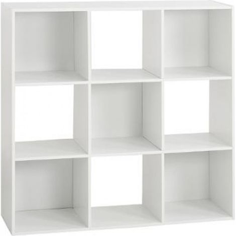 Pegane – Étagère 9 cases blanche en panneaux de particules – Dimensions L.100,5 x P.32 x H.100,5 cm – Pour rangement optimisé – Montage facile
