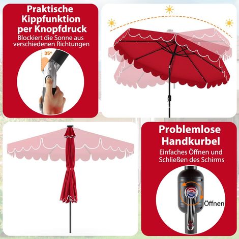300 cm parasol with LED lighting, crank, and valance, garden umbrella, market umbrella, red (1/5)