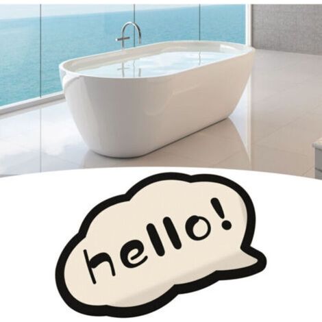 Tapis de sol en diatomite personnalisé, motifs nuages et hello, absorption rapide, séchage instantané pour salle de bain, noir et blanc.