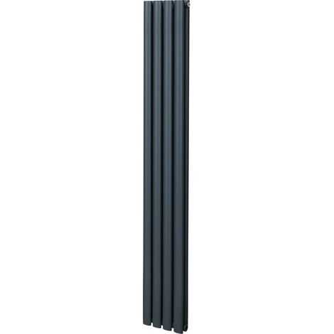 Radiatore a colonna ovale 1800mm x 240mm Designer Doppio pannello Termosifone Grigio antracite Acciaio Orizzontale Inclusi Spazzola per la pulizia Kit di fissaggio e staffe