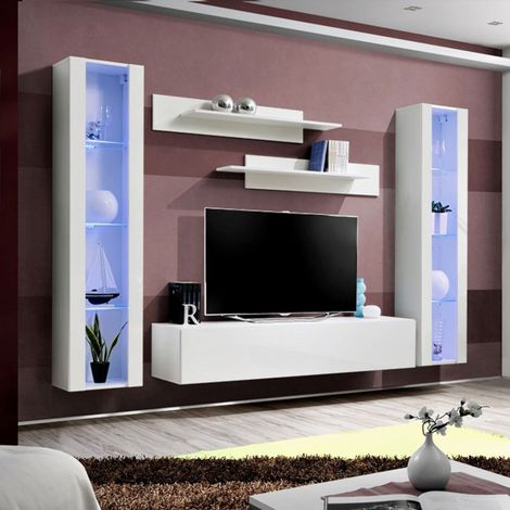 Ensemble Meuble TV Mural "Fly A2" 260cm Blanc (1/5)
