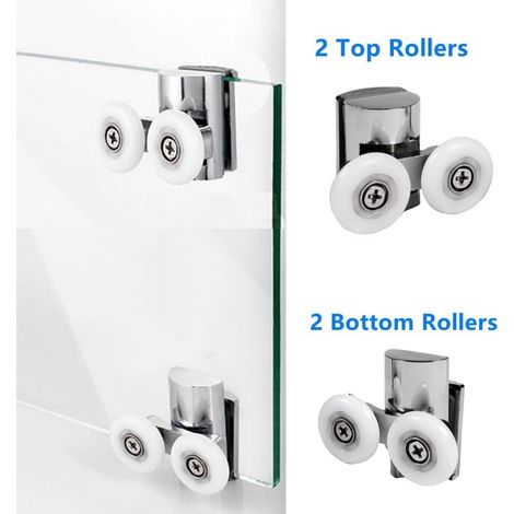 Duschtürrollen, 23 mm Räder oben oder unten, Schiebetür für Dusche für Badezimmerkabinen-Glastür (23 mm/2 oben + 2 unten) (1/3)
