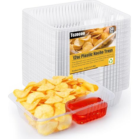 Nacho-Schalen, 340 ml, 2 Fächer, wiederverwendbare Snackschalen mit Dipfach, Servierschalen für Snacks, Käse, Soßen, Partys, 16,5 x 13 cm, 50er-Packung (1/5)