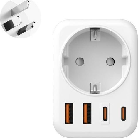 Adaptateur Australie, Adaptateur Prise Australie, 5 en 1 Adaptateur de Voyage Australie avec 1 AC & 2 USB-C & 2 USB-A (3.4A) pour Australie Chinoise Nouvelle Zelande Fidji Argentine, Adaptateur Type I (1/5)