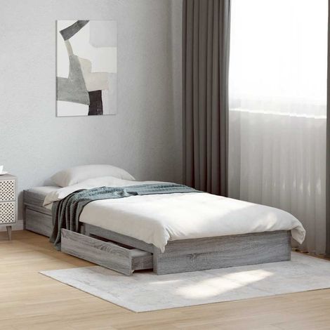 Cama con cajones madera ingeniería gris Sonoma 90x200 cm (1/5)