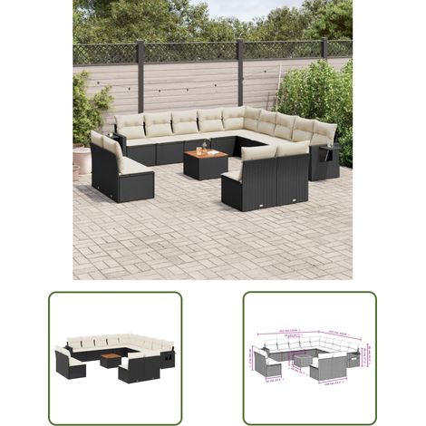 The Living Store 14-tlg. Garten-Sofagarnitur mit Kissen Schwarz Poly Rattan - Gartenmöbel Set - Esszimmergarnitur Outdoor - Lounge Möbel - Rattan Gartenset - Wetterfeste Gartenmöbel (1/3)