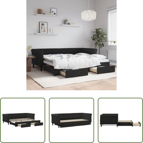 vidaXL Sofa-Bett - Tagesbett Ausziehbar mit Schubladen Schwarz 90x200 cm Samt (1/5)