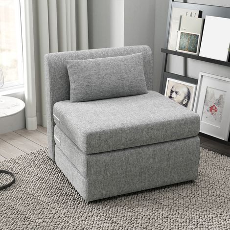 Gris - Fauteuil pliant avec 3 sections, 2 pieds sur 1 étage, chaise longue à économie d’espace, pour chambre, salon et bureau, 80x75x74 cm