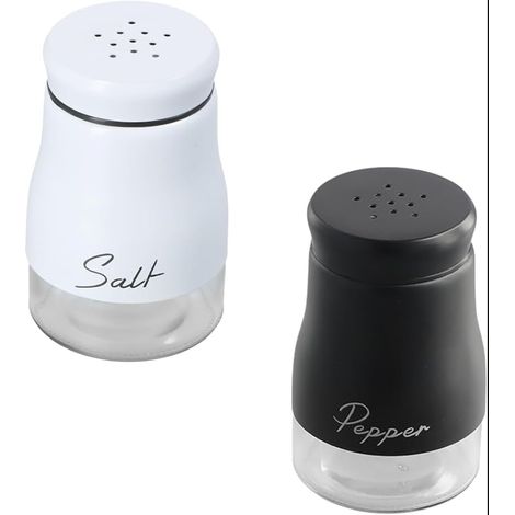 Salière et Poivrière Set de Table en Verre Acier Inoxydable Transparent pour Maison Cuisine Restaurant Noir blanc (1/5)