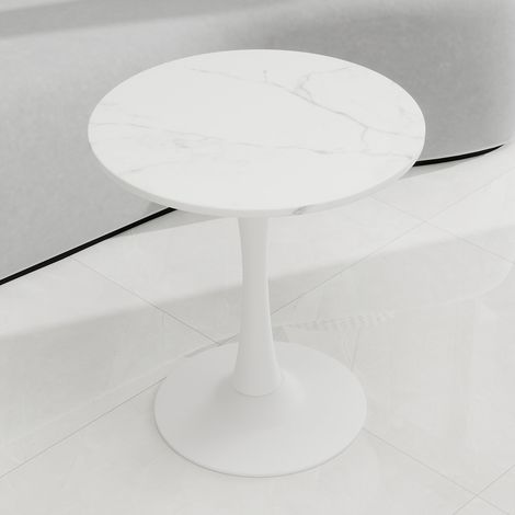 Table basse ronde blanche effet marbre 70 cm, style mid-century modern, pour 2 à 4 personnes (1/5)