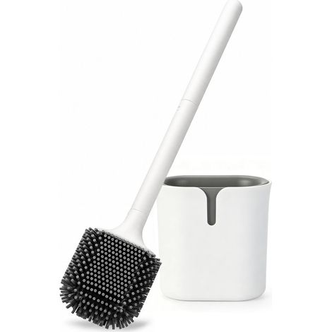 Brosse WC Silicone Blanc avec Support, Fixation Murale sans Perçage (1/5)