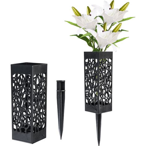 Porte Fleurs pour Tombes, Support en Plastique PP Noir avec Perforations Drainantes, Longue Tige de 13.5cm (1/4)