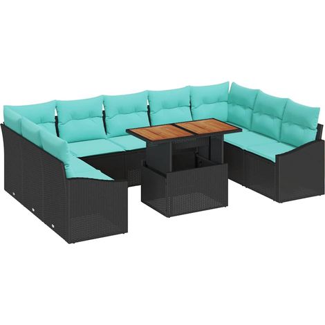 Garden Sofa Set 10 pcs 9-Seater Black and Teal vidaXL (1/5)