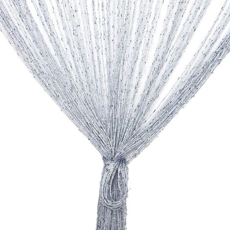 Rideau de porte, Argent décorative 100 x 200 cm Panneau Mural Fenêtre Salle de Frange, ideau de porte à fils, moustiquaire, divise-pièce, chambre de jardin (Gris) (1/2)