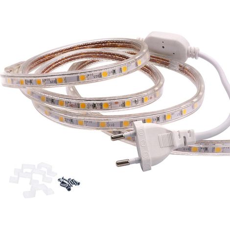 Ruban à LED 2m Blanc Chaud, Bande Lumineuse 220V 230V, 60 Leds/m strip, IP65 étanche, rétro-éclairage doux (1/5)