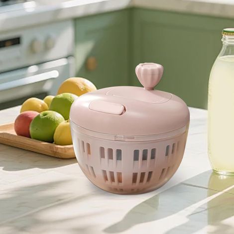 Fruttiera con coperchio, rotazione a 360° e manico, ideale per lavare e scolare la frutta (rosa) (1/4)