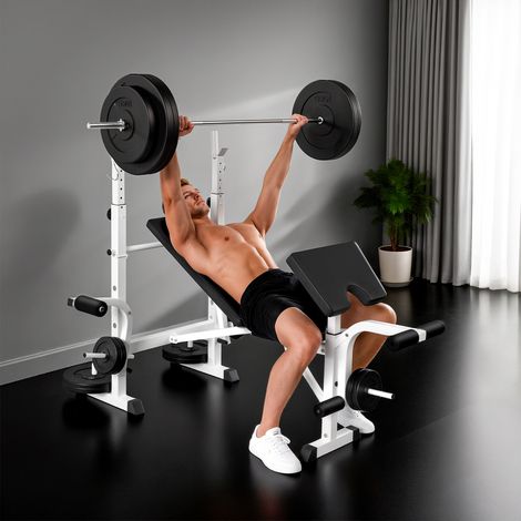 Banc développé couché inclinable support barre réglable extension jambes curl preacher salle sport