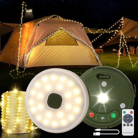 Guirlande Lumineuse de Camping, 10m Guirlande Led Camping Rechargeable, 9 Modes D'éclairage Camping Light String, Guirlande Lumineuse Exterieure Portable, pour Camping, Cour, Voyages D (1/5)