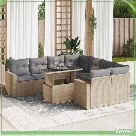 Salon de jardin - 7291712443497 - Résine tressée beige - Rangement sous siège - Table réglable (1/5)