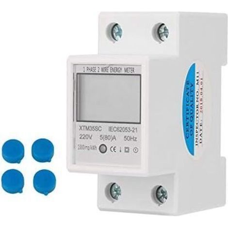 Medidor de electricidad digital 220V 5(80)A monofásico, montaje en riel DIN, medidor de energía digital 2P de 2 cables, medidor electrónico de kWh (1 unidad) (1/4)