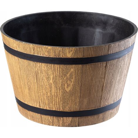 Maceta redonda madera imitación madera, color marrón claro, 23 cm (1/5)