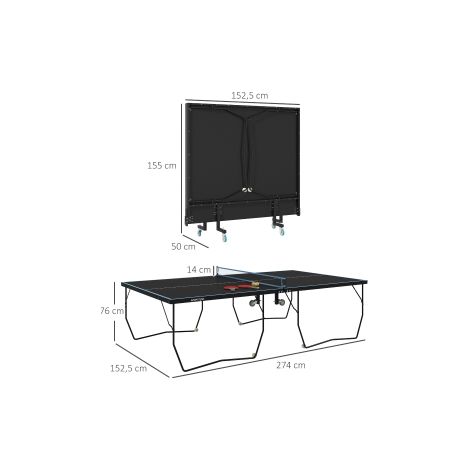 Table de ping-pong extérieure noire en acier pliable avec filet, roulettes, 2 raquettes et 3 balles pour jardin et terrasse (1/5)