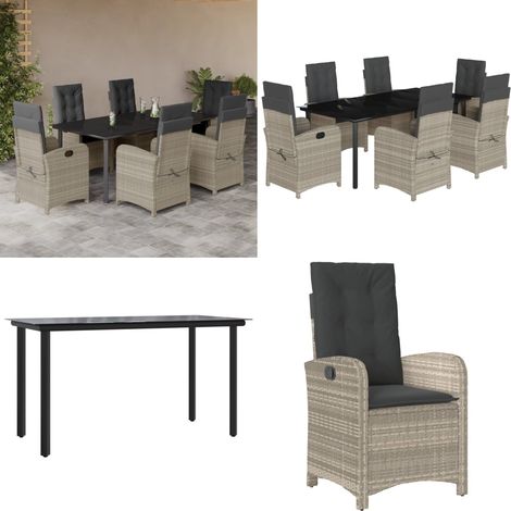 Ensemble à manger de jardin et coussins 7 pcs gris clair rotin - Chaise de jardin - Table de jardin (1/5)