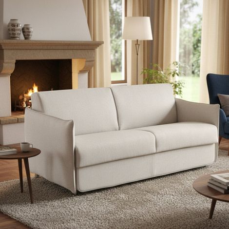Sofá Cama 2 Plazas Follina, Desenfundable, Almacenaje Made in Italy, Apertura Abatible, 160x95 cm Beige (1/5)