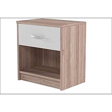 Stella Trading PEPE, Comodino da notte, effetto rovere Sonoma, bianco, linea essenziale con un cassetto che si abbina facilmente a ogni camera da letto, 39 x 41 x 28 cm, L x A x P (1/5)