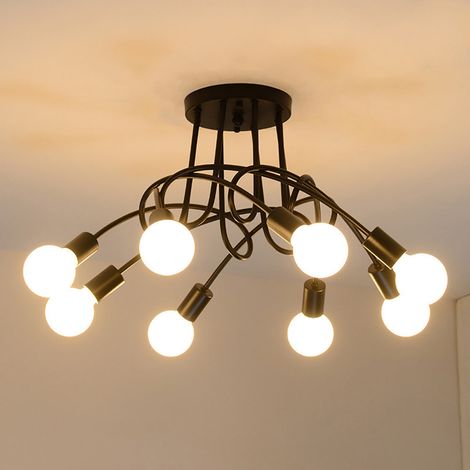 8 Flammig Deckenleucht Industrielle Vintage Deckenleuchte E27 Metall Kronleuchter für 
Wohnzimmer, Flur, Cafét, Bars (Schwarz)