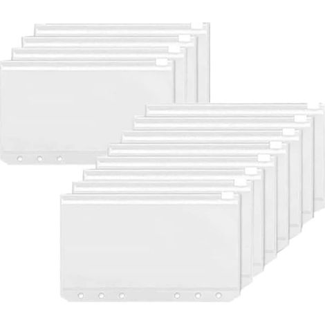Lot de 12 pochettes A6 à 6 trous en PVC avec fermeture éclair pour documents, trousse de maquillage en plein air, écologique et inodore (1/5)