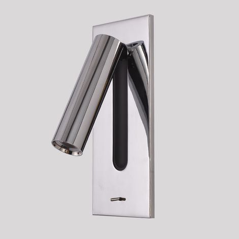 Kompakte LED-Wandleuchte mit integriertem Schalter, Nachttischlampe (glänzendes Chrom) (1/5)