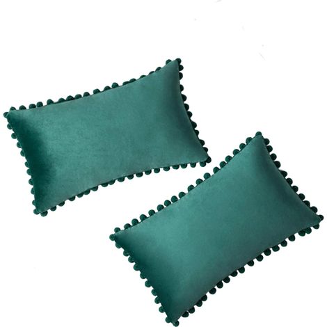 Housse De Coussin - Velours À Pompons - 45 x 45 cm - Vert Foncé - Lot De 2 (1/5)